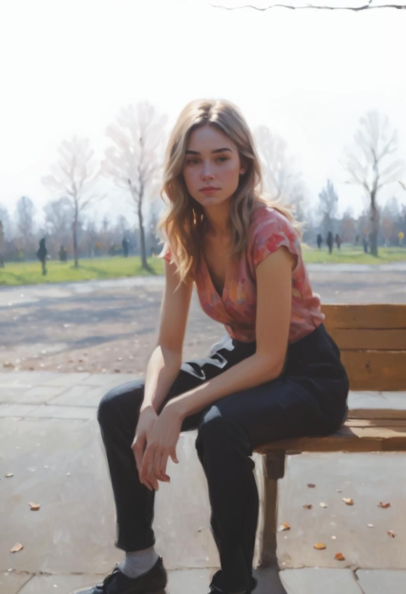 Girl sit in a park's bench