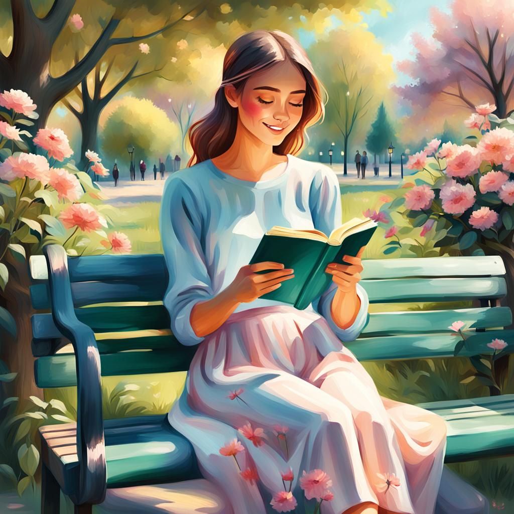 Nice girl sit in a bench