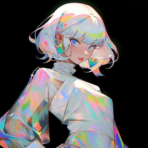 Navy color crystal girl anime style full body crystal pretty eyes smile crystal skin crystal face short wavy crystal hair 