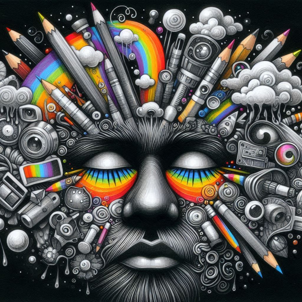 <lora:ChromaGen:1.0> A stylized portrait of a raven, rendered in the geometric, mosaic-like style of Paul Klee. The bird is depicted with si...