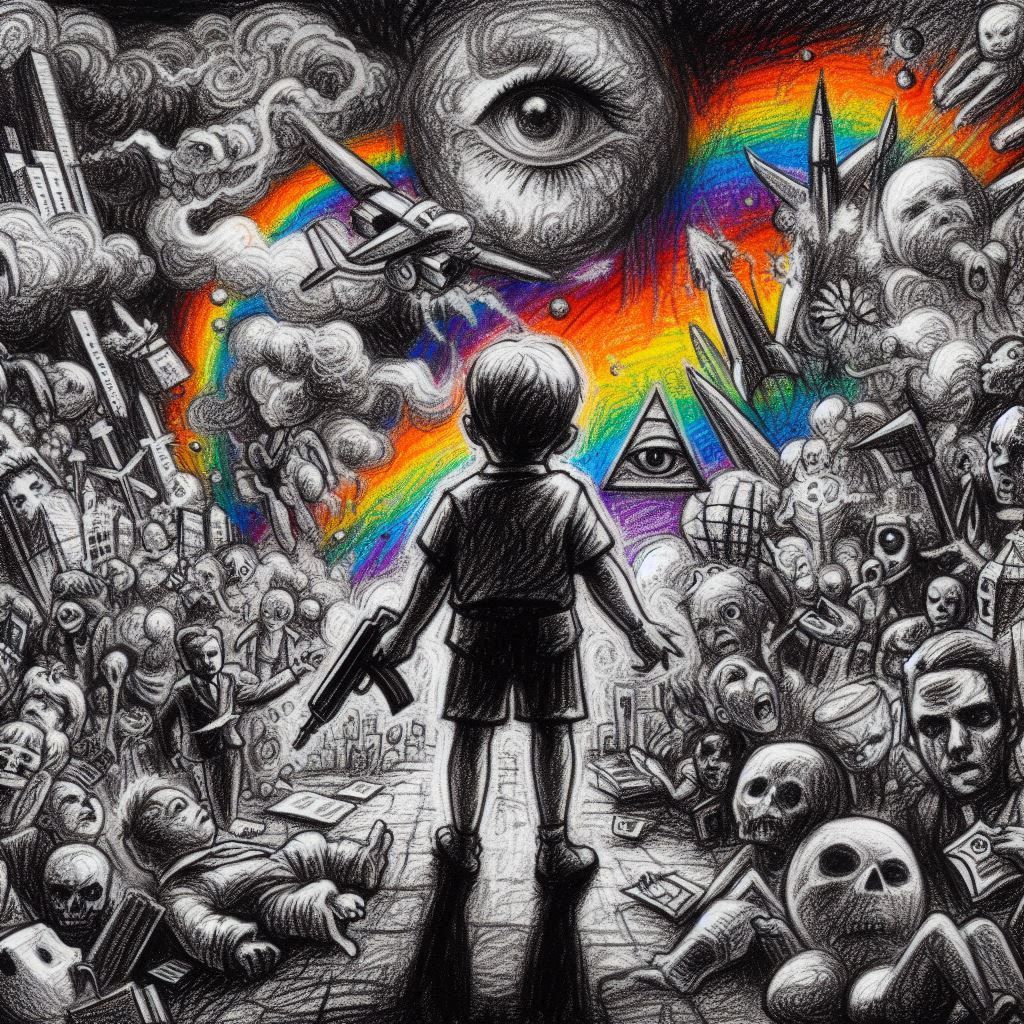 Psychedelic Poppy field on both sides of the yellow brick road