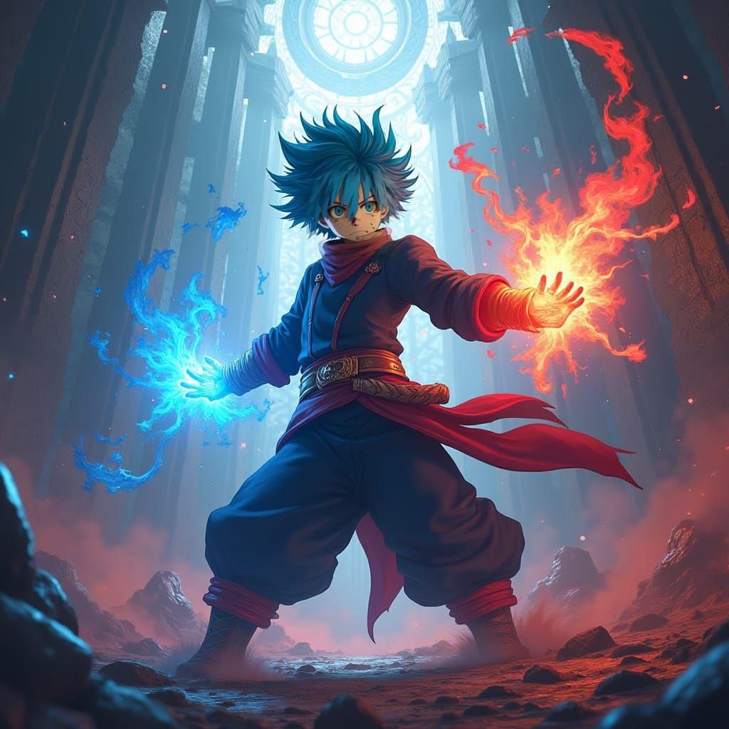 my hero academia character blue hair with all quirks doent look like deku and is wearing ua uniform


