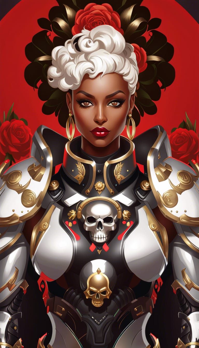 beautiful woman, Alexandra Daddario, tanned skin, wearing a knight's helmet adorned with an Aztec headdress of emerald and crimson feathers,...