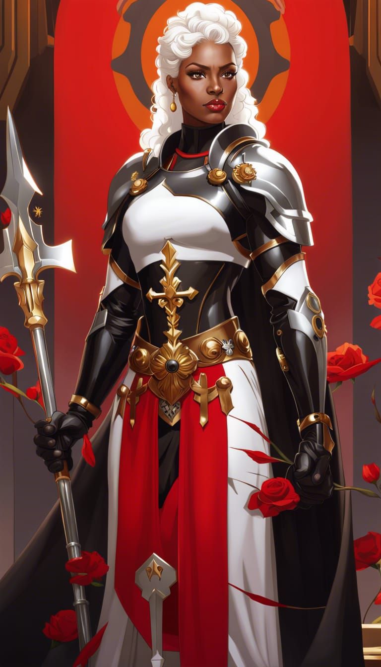 beautiful woman, Alexandra Daddario, tanned skin, wearing a knight's helmet adorned with an Aztec headdress of emerald and crimson feathers,...