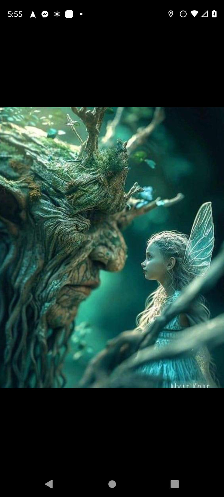 Little fairy in the hands of an ancient guardian of the <lora:Illuminated:1.0> forest <lora:Ethereal Magic:1.0> 