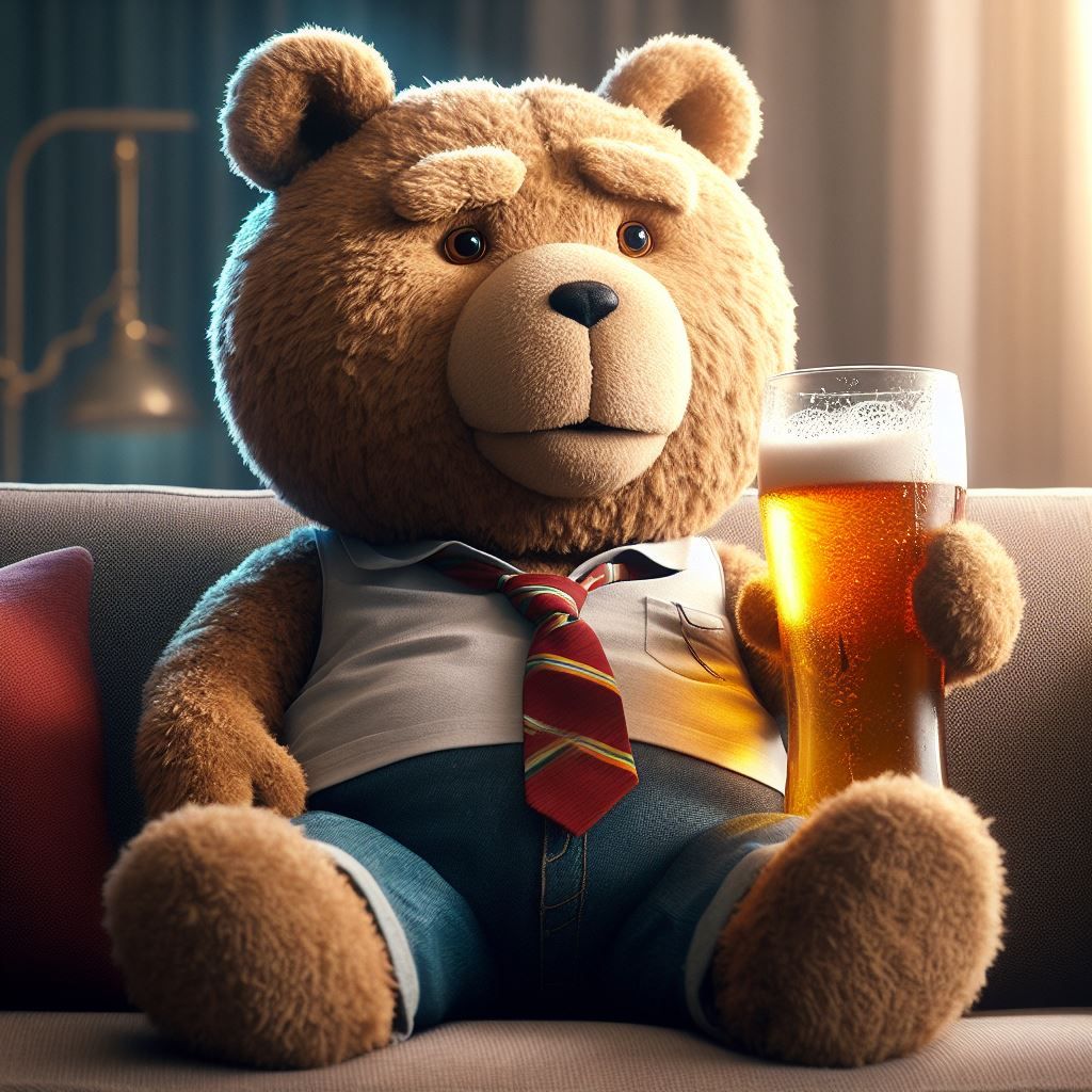 TED (of the movie Ted) enjoy his beer