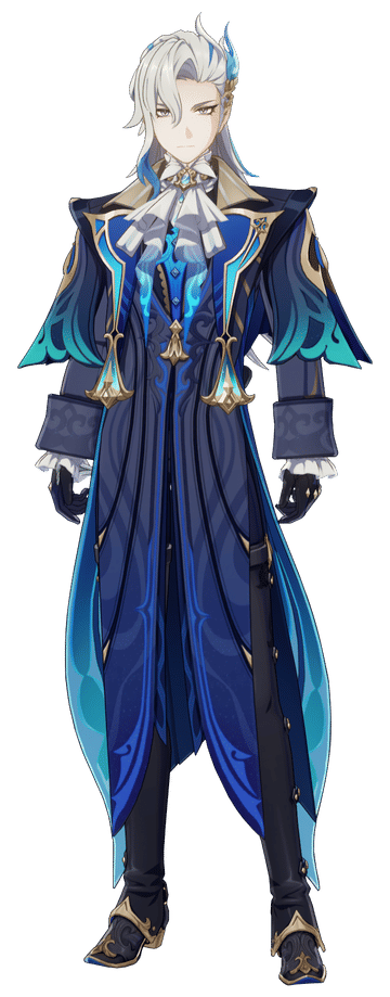 Adult tall man, a close up of a person in a blue and black outfit, Neuvillette from genshin impact, genshin, official character art, granblu...