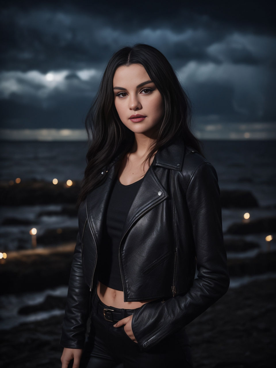 Anna Kendrick ultrarealistic face super detailed ultrarealistic face as a Rockstar Model, Dark long hair updo, ultrarealistic superdetaille...