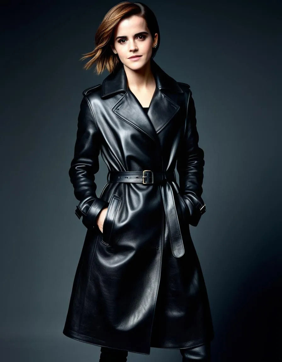 Gemma Chan ultrarealistic face, super detailed as a Kuei-jin Vampire in full leather outfit, long black genuine leather coat hyper realistic...