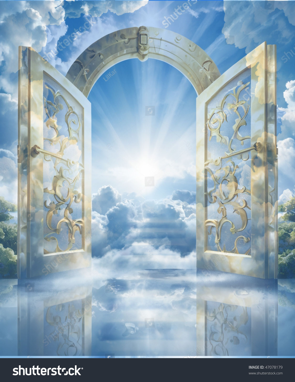 Decorative gate with two open doors Epic cinematic brilliant stunning intricate meticulously detailed dramatic atmospheric maximalist digita...