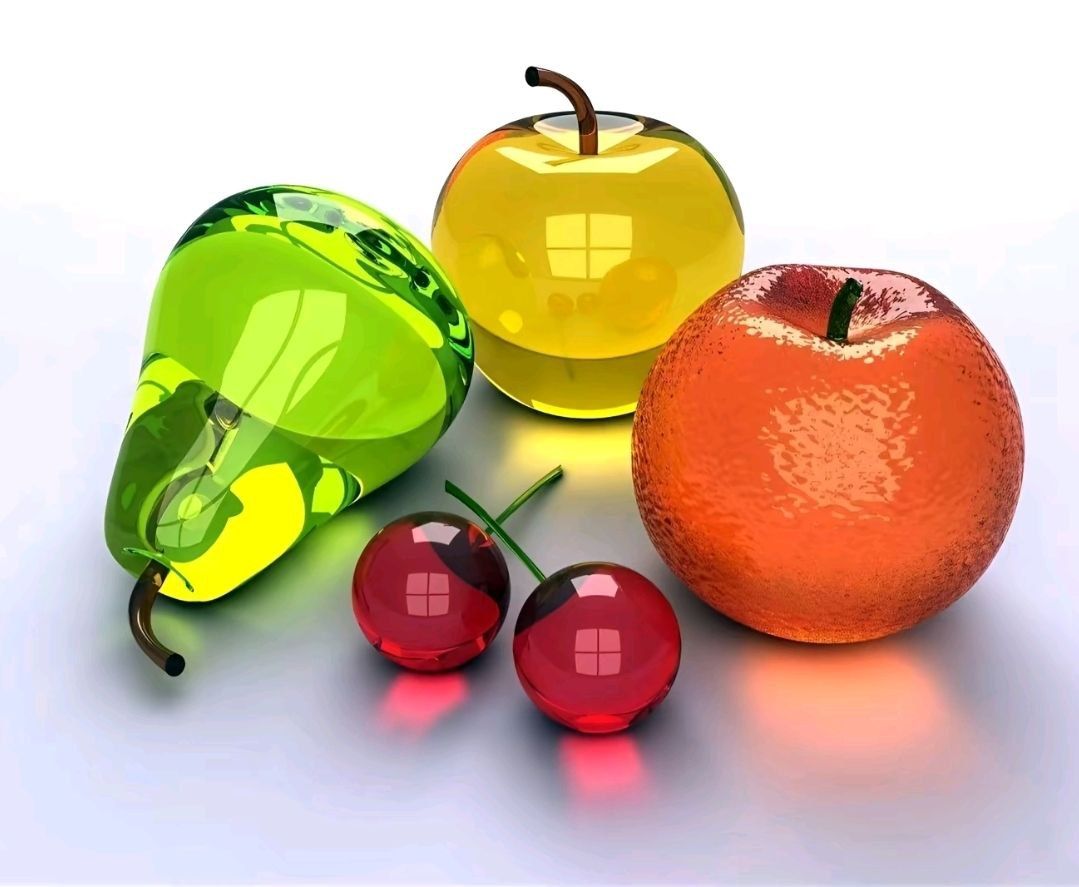 frutiger aero style different colorfull fruits glossy translucent juicy with highlights jelly with colored reflections

