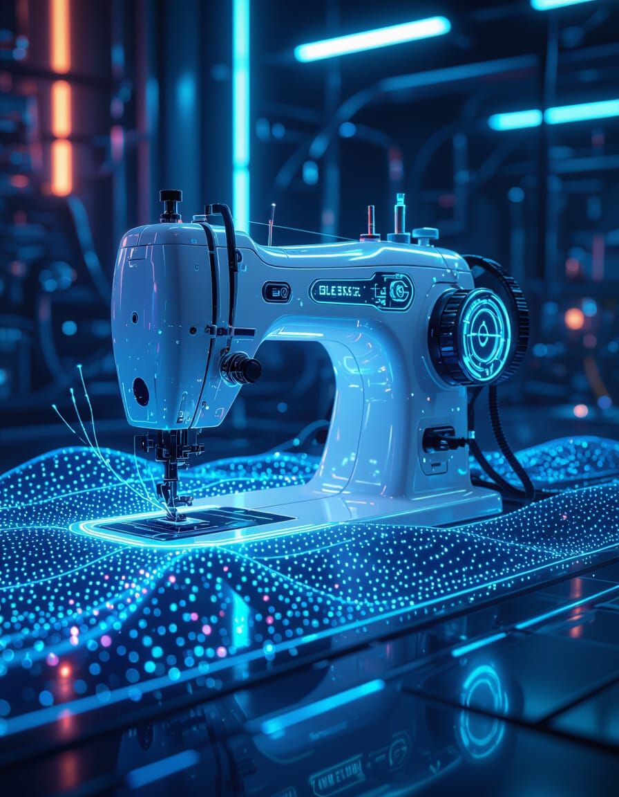 An elevator in the form of a modern sewing machine raises you to another level of thinking. Future, high technologies.