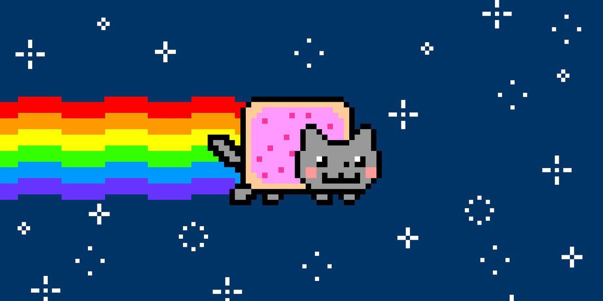 nyan tiger in the style of lisa frank