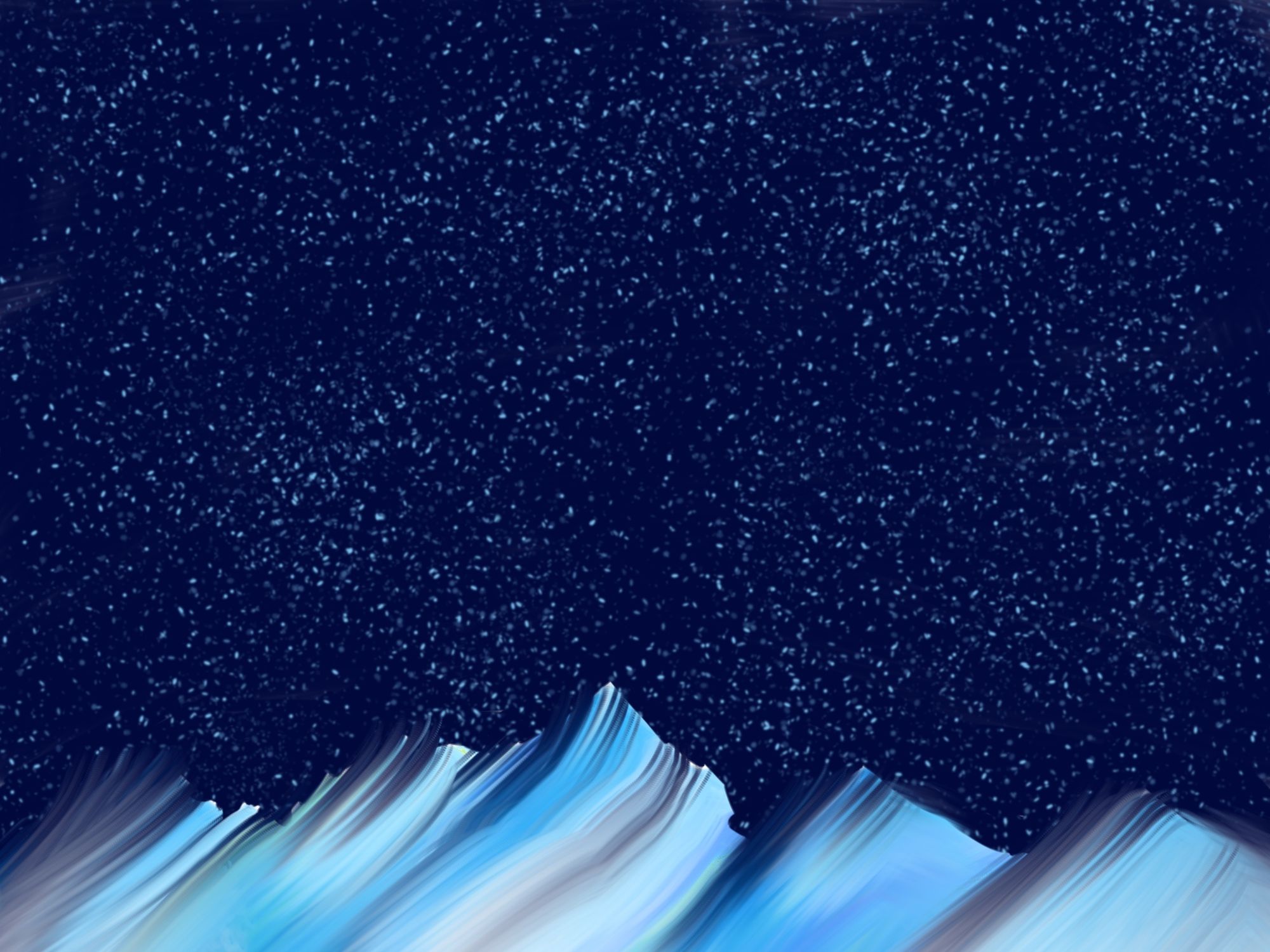 Icy blue mountains with a vibrant winter’s night starry sky.