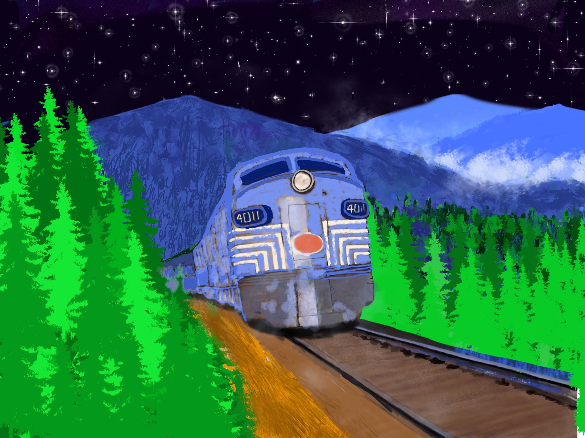 A train passing through an evergreen forest.