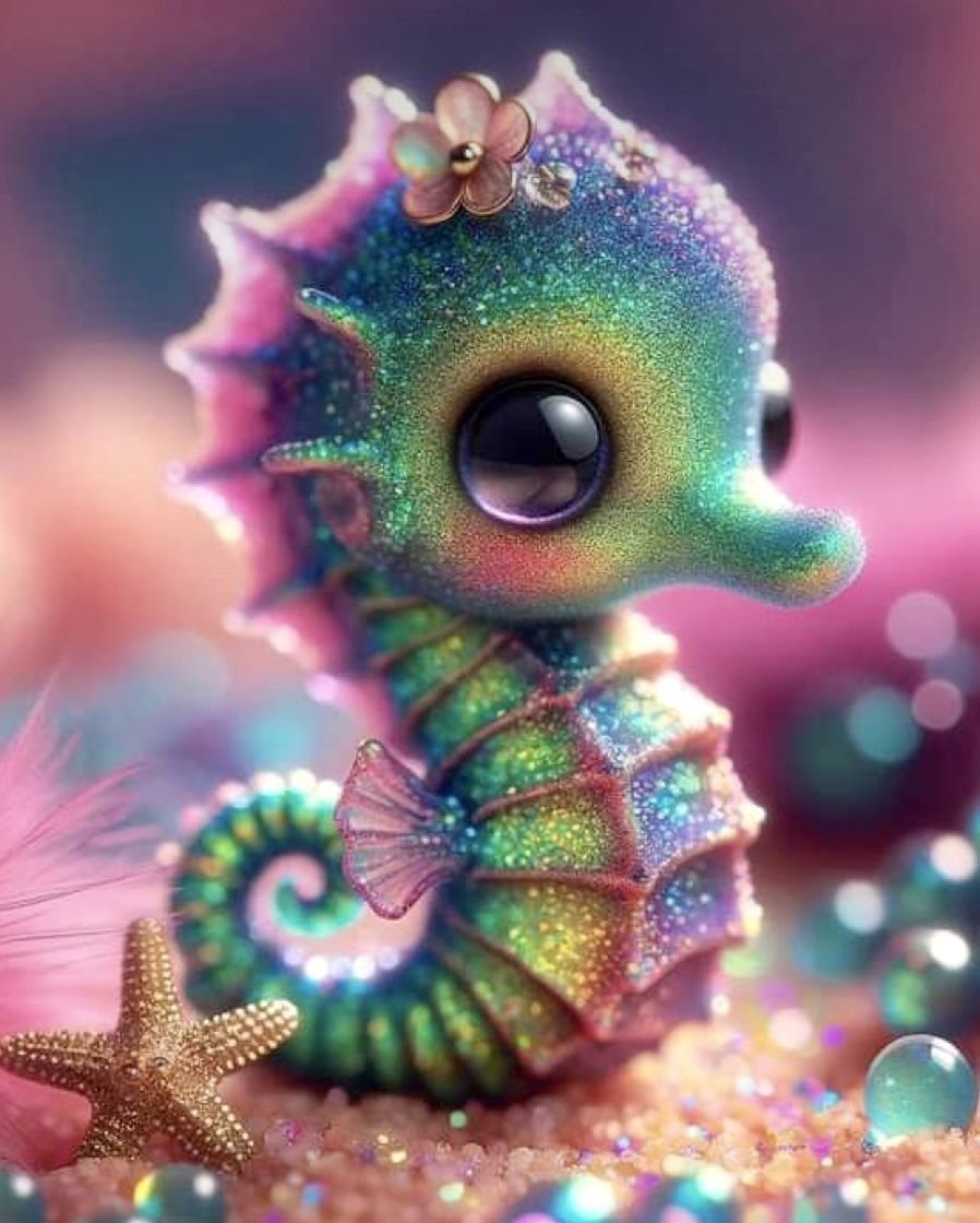 Baby seahorse joyfully dancing under the sea