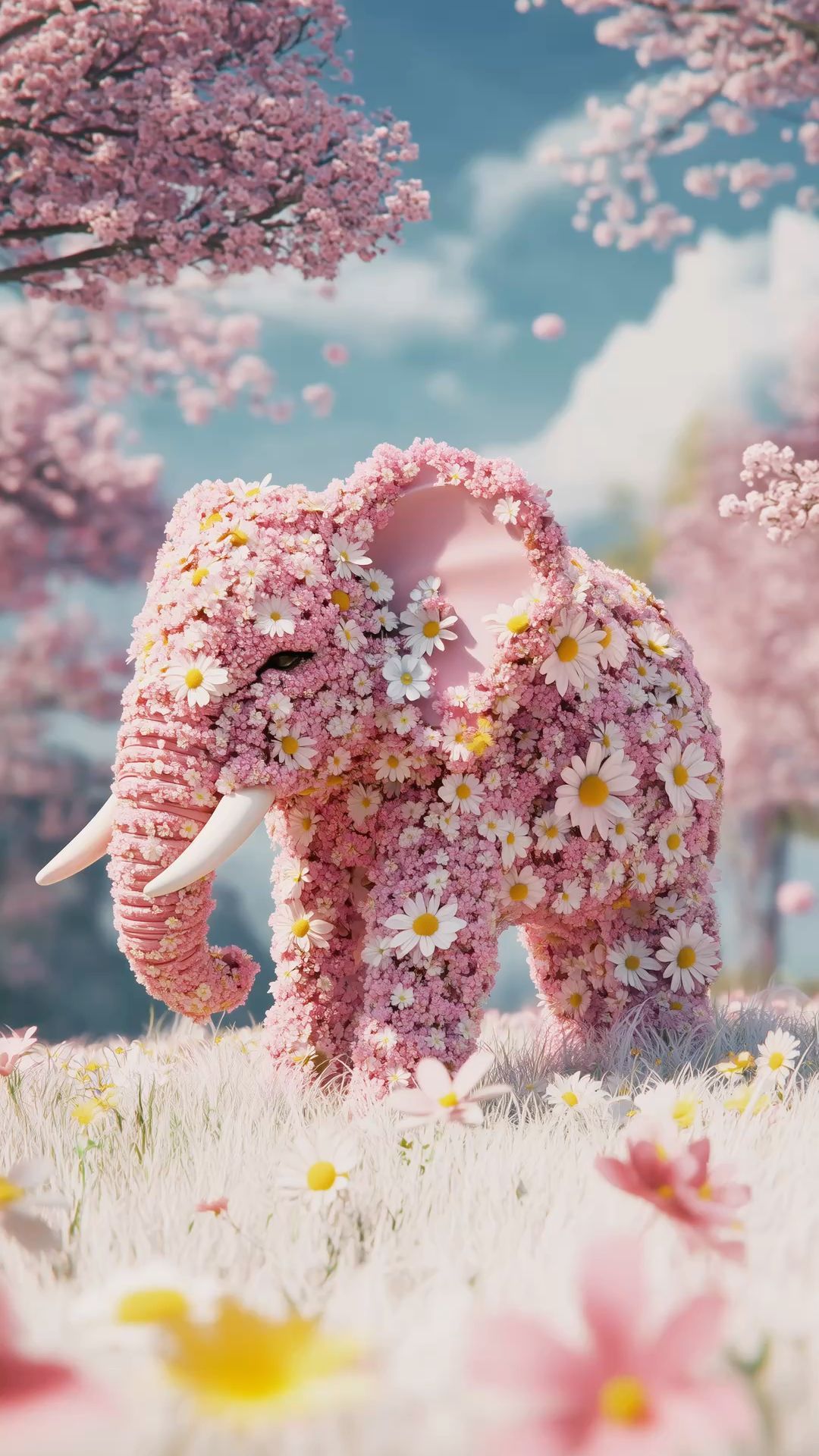 the camera starts following the baby elephant