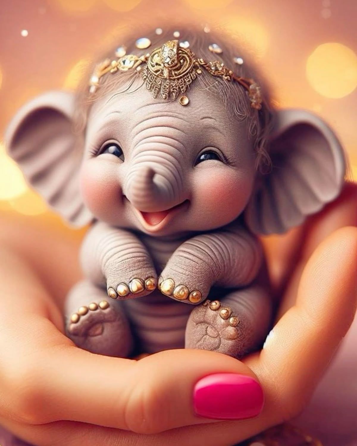 Baby elephant starts laughing and starts jumping inthe hand