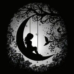 girl sitting on the crescent moon