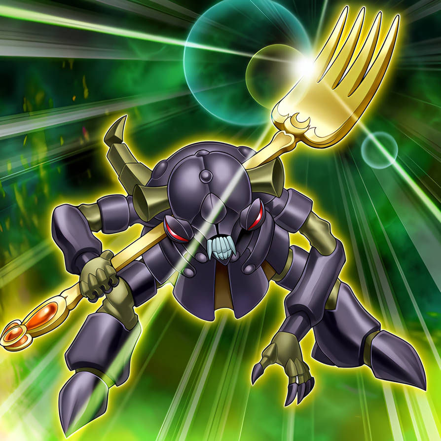 more fiendish except surrounded by dark mist and holding fiendish fork