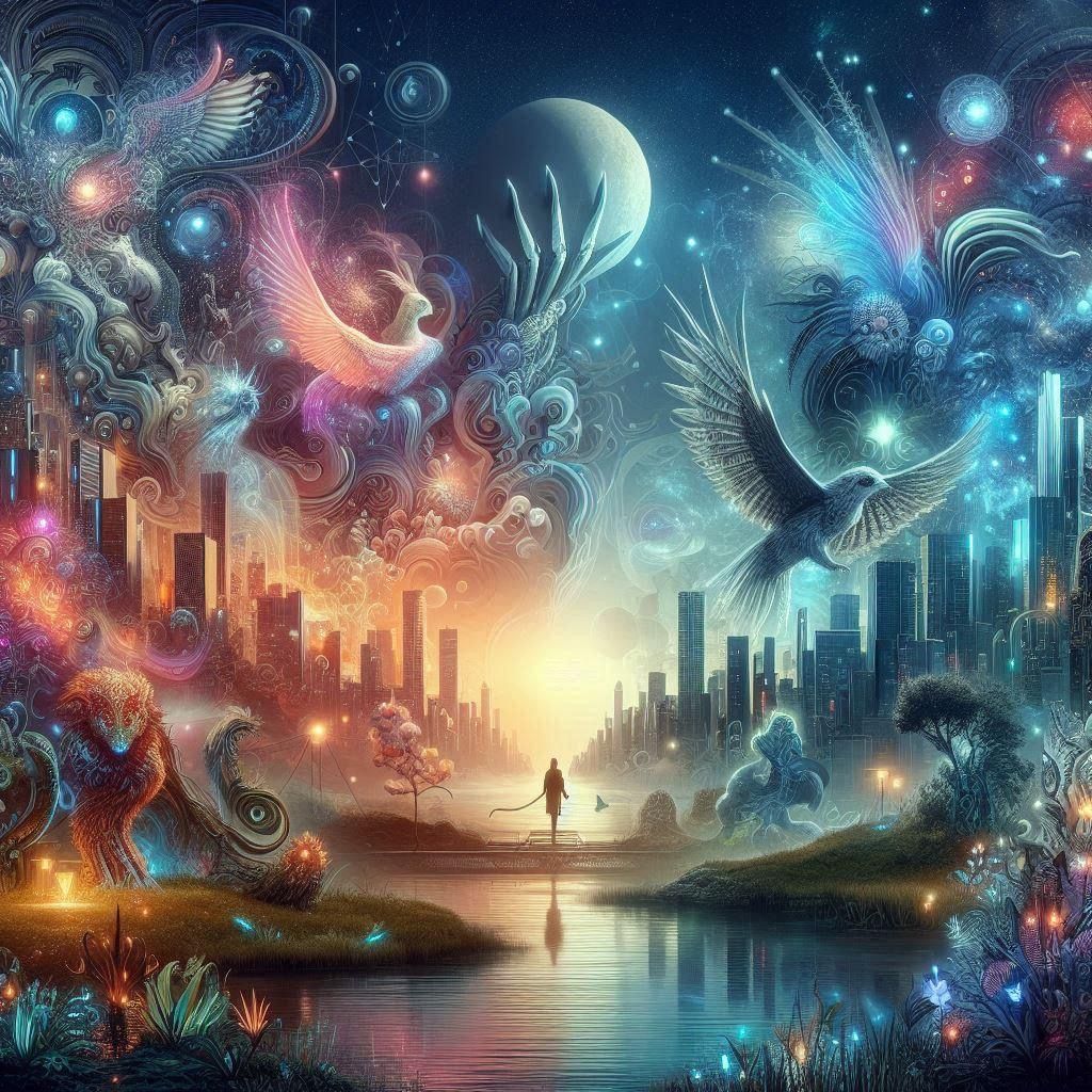 create for me a dark lake with water we have an old canoe for two people there is someone in the front rowing. He appears to have only on ro...