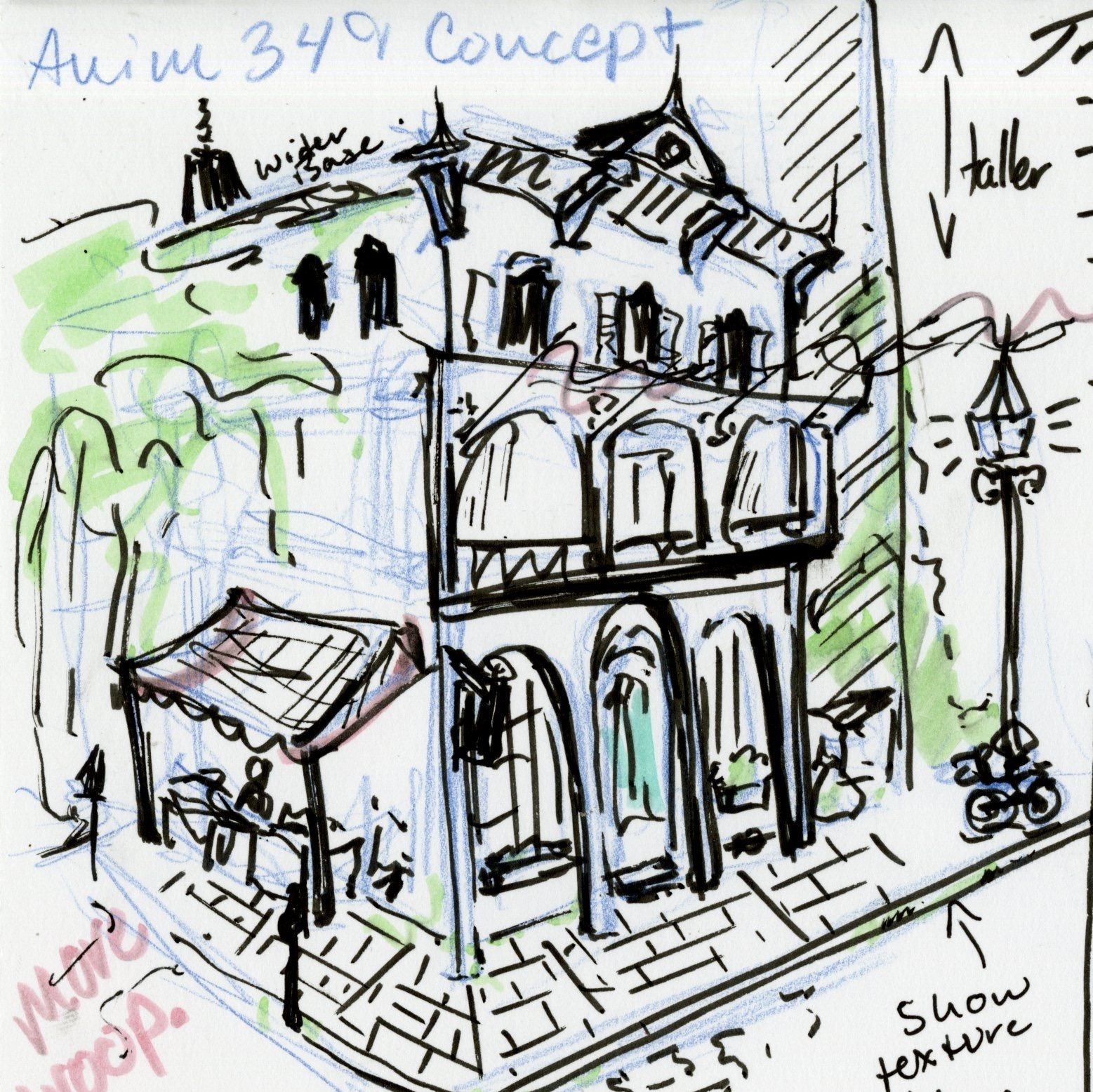 Digital matte painting. Medium shot. A Transatlantic bookstore stands