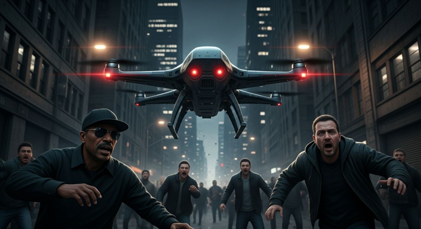 the uncontrolled Ai drone is attacking cyrus and guy,,