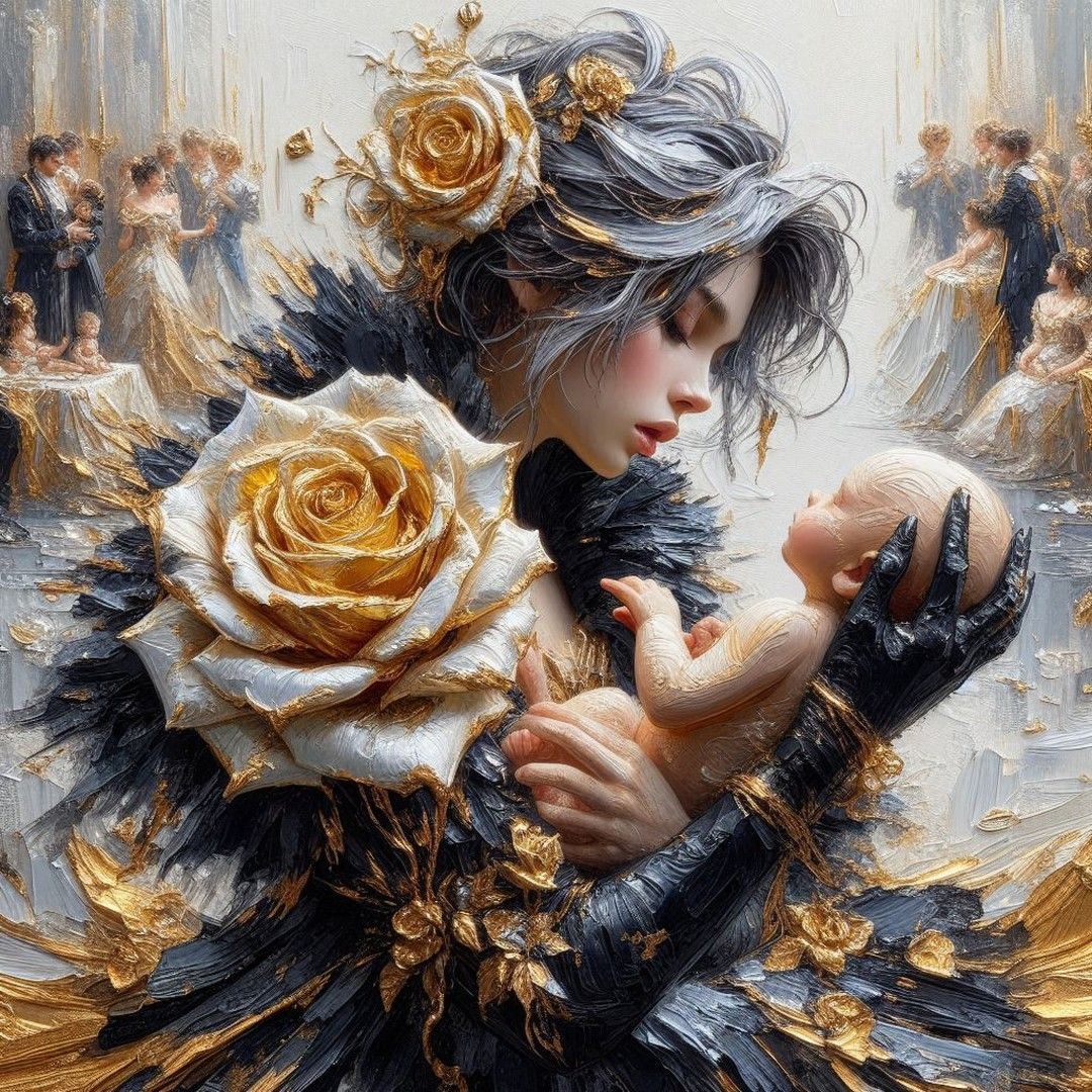 mother's love, neo-impressionism style