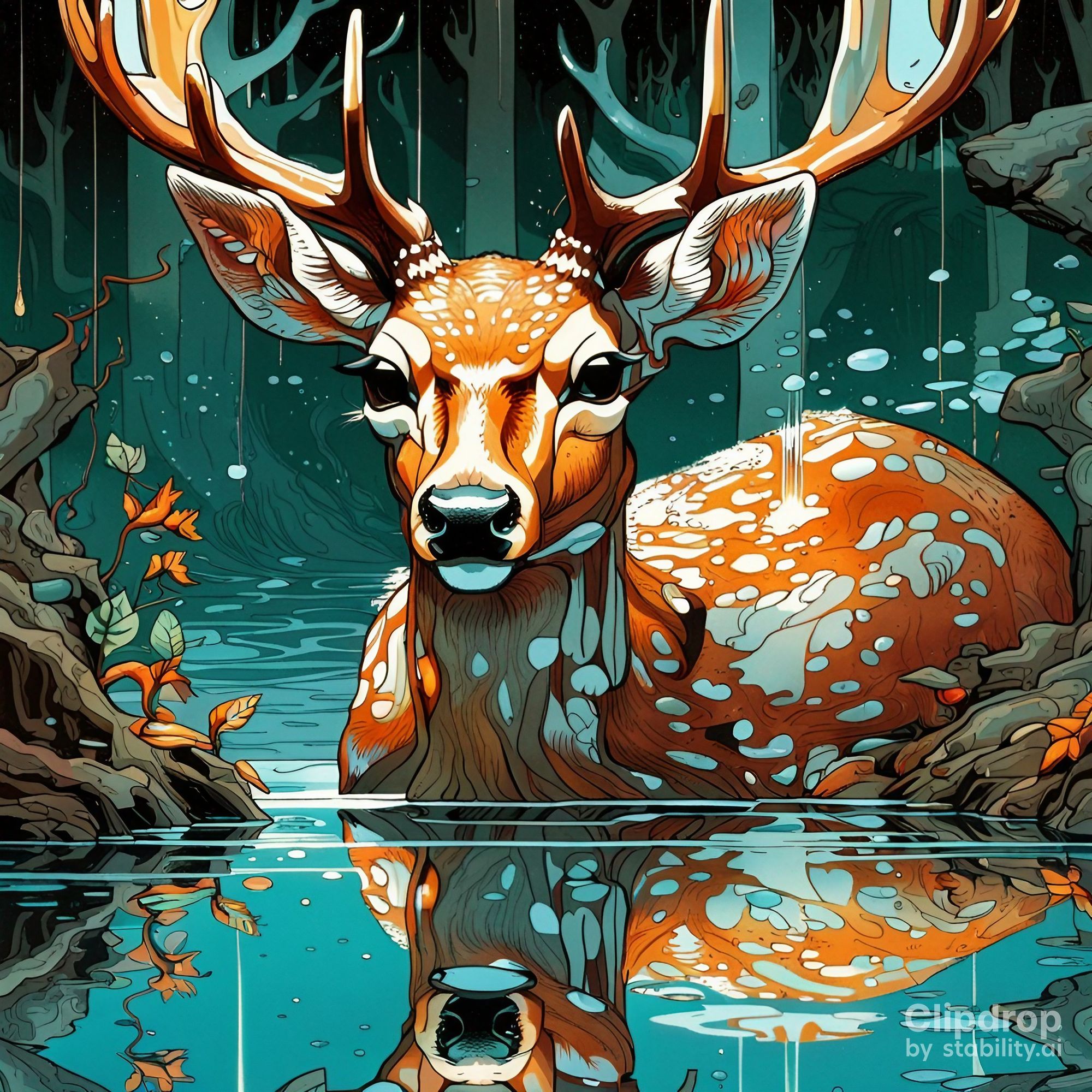 deer water reflection portrait