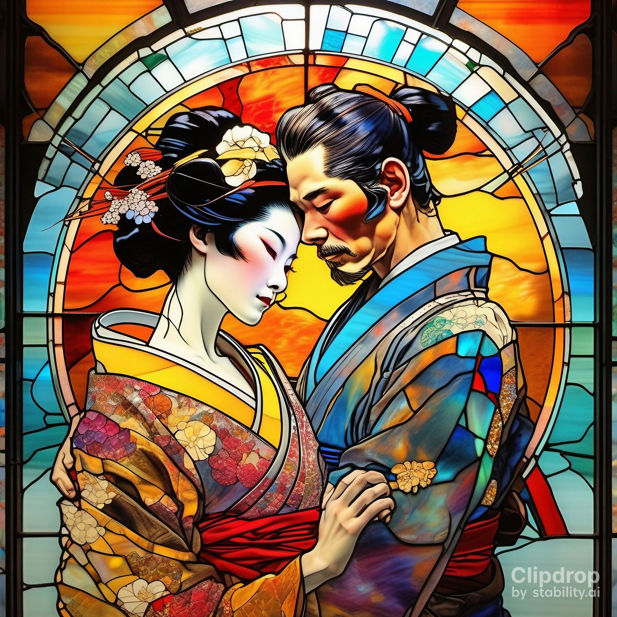 stained glass japanese couple