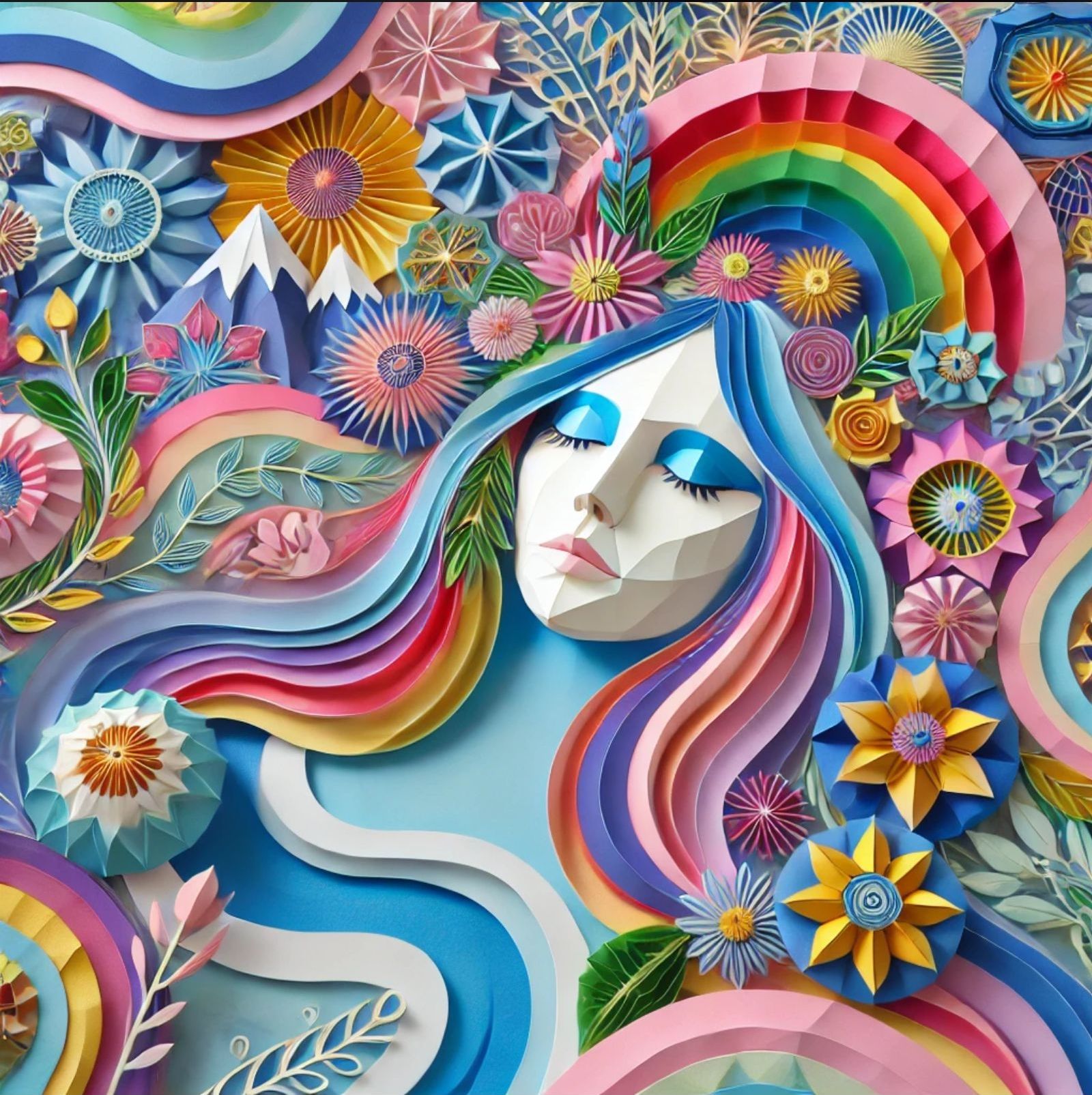 Kirigami version of picture. Vibrant colors
modern woman jogging through a park at sunrise, with a smartwatch tracking her progress and earb...