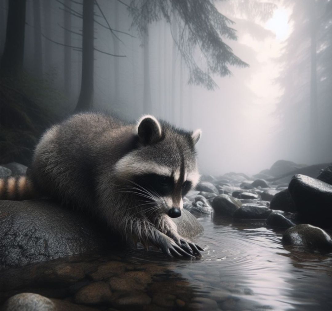 Rocky racoon washing before eating 