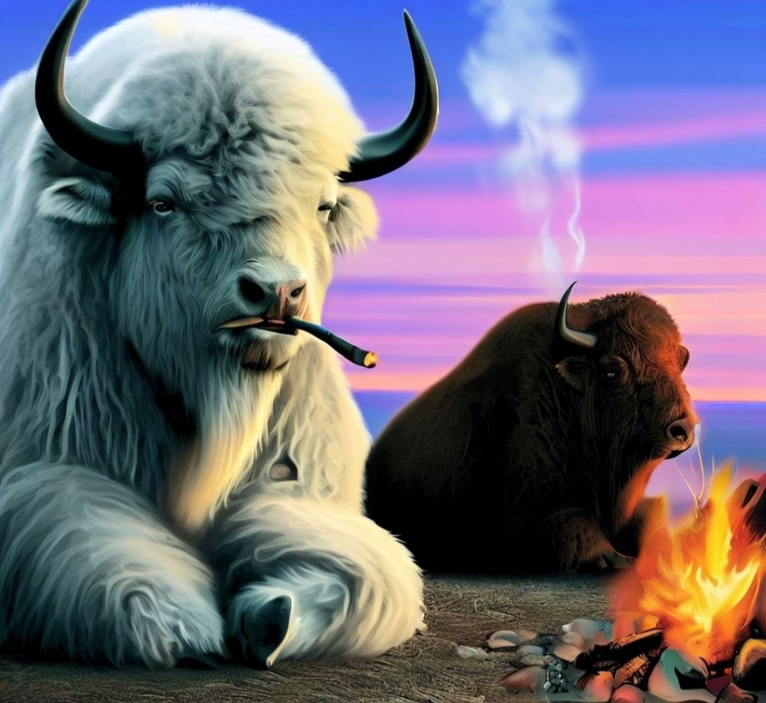 A white Buffalo smoking for ✌️ ☮️ peace ✌️ 