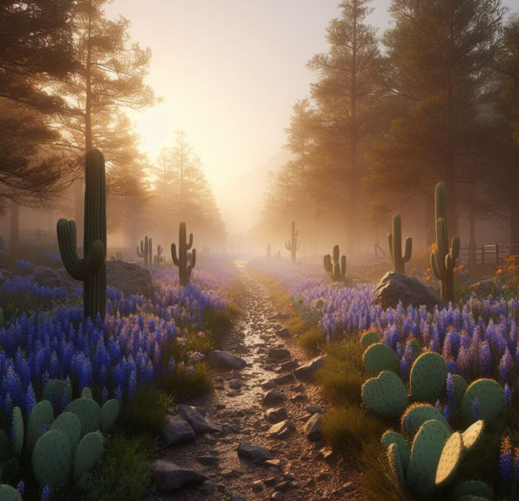 Dawn hints of purple flowers  