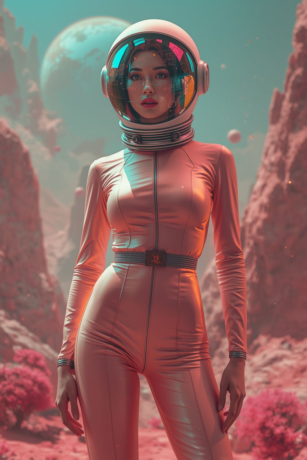 Portrait of an elegant retro-futuristic Asian astronaut