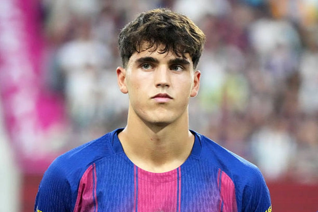 very detailed head-shot fitting all of the head and hair in the frame, x male soccer Player, blue and red striped barcelona jersey, dark, cu...