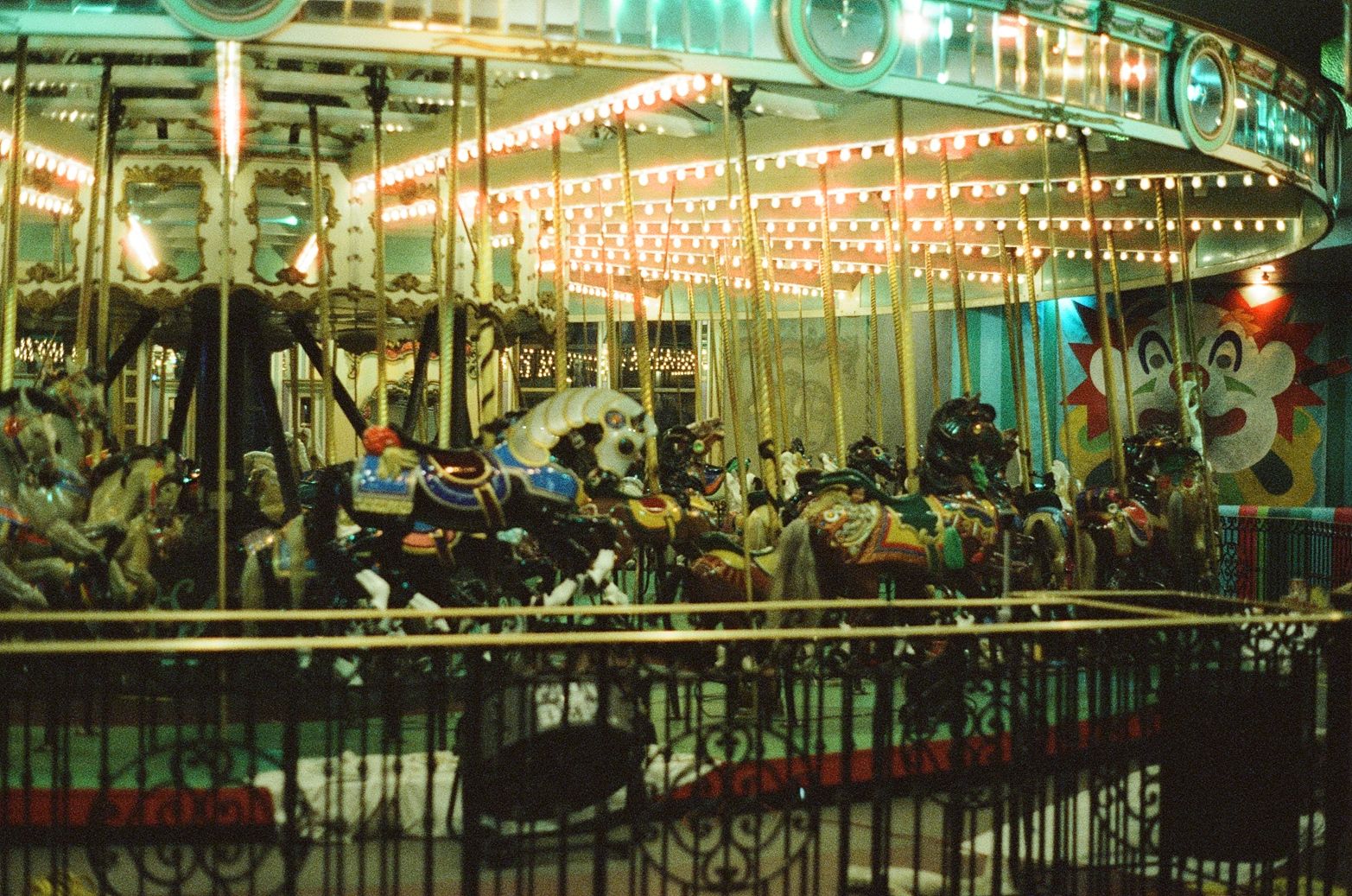 a swirl of color and eyes in the darkness