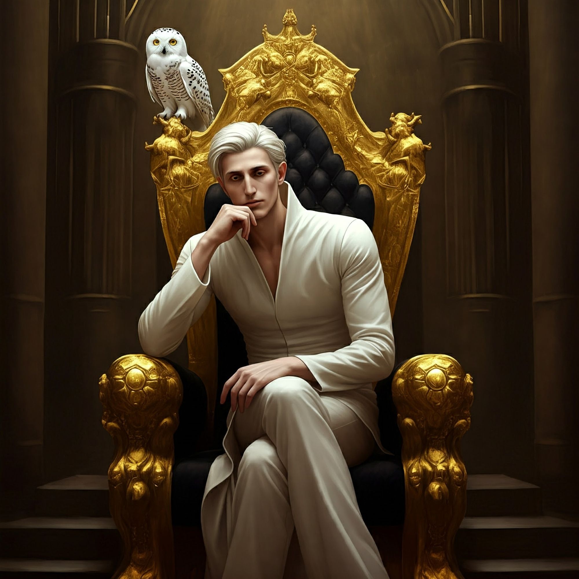 The final image should look very similar to the start image, but the man is wearing a regal medieval outfit and the room he is in should sho...