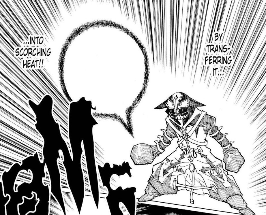 Color this black-and-white manga panel using a gothic aesthetic. Match the character’s colors to the reference: deep blood-red hood and slee...