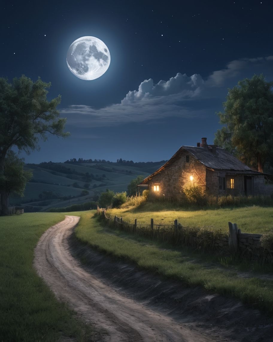 Moonlit night in a rural area where 
 river flowing and have a palace,
 there standing a princes in its balcony
