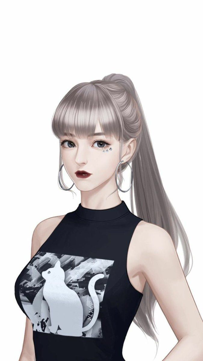 Attractive woman with silver hair in a ponytail, silver eyes, grey and black clothes, anime character,  detailed,  vibrant,  anime face,  sh...