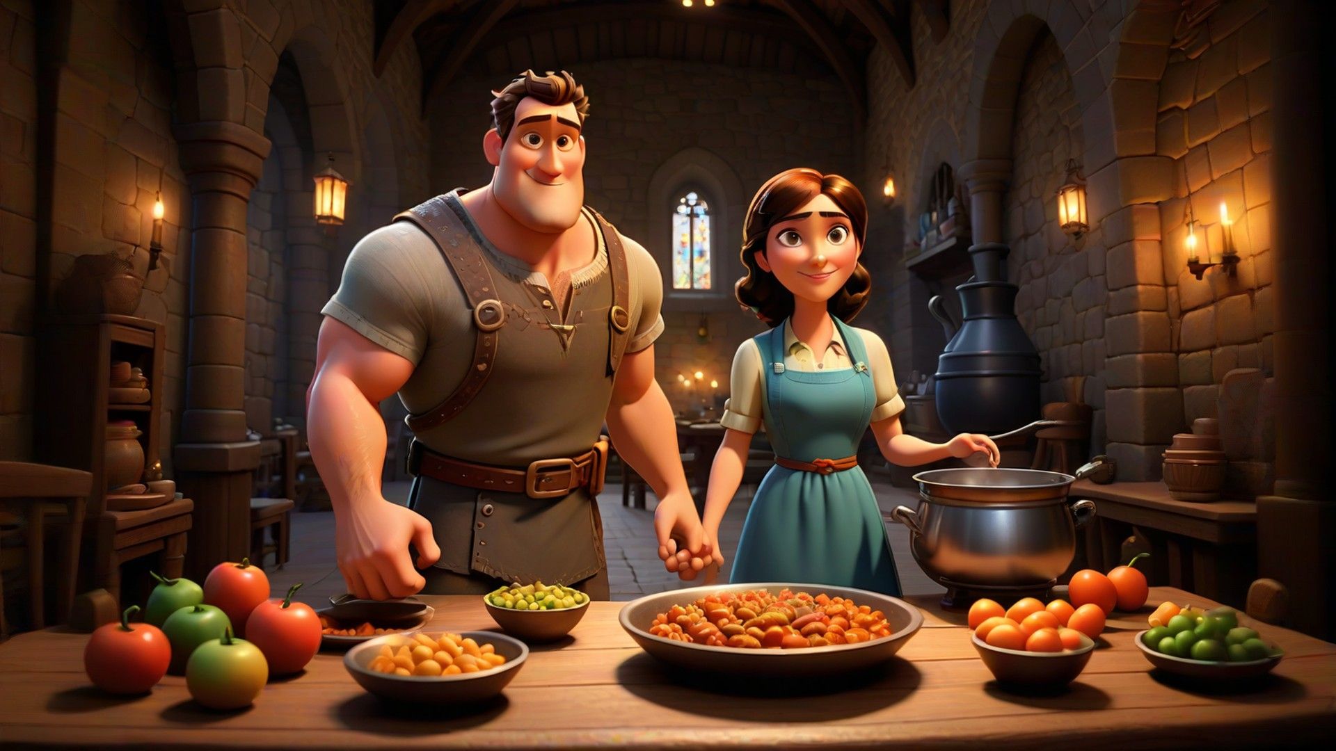 A huge giant with angry expression stomping into the kitchen, sniffing the air and shouting ‘Fee-fi-fo-fum!’. The giant is enormous with big...