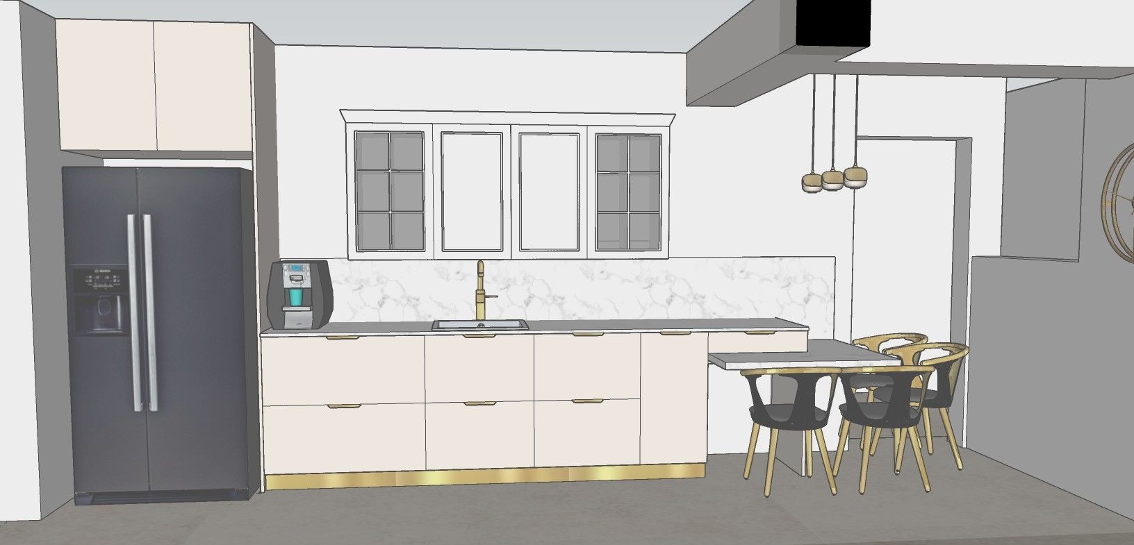 Interior design in a rich classic modern style, in shades of cashmere and white