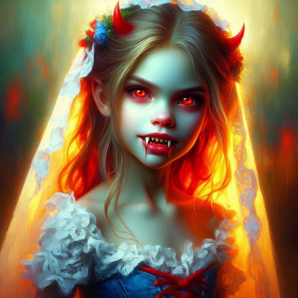 An impressionistic art portrait of devil's child.