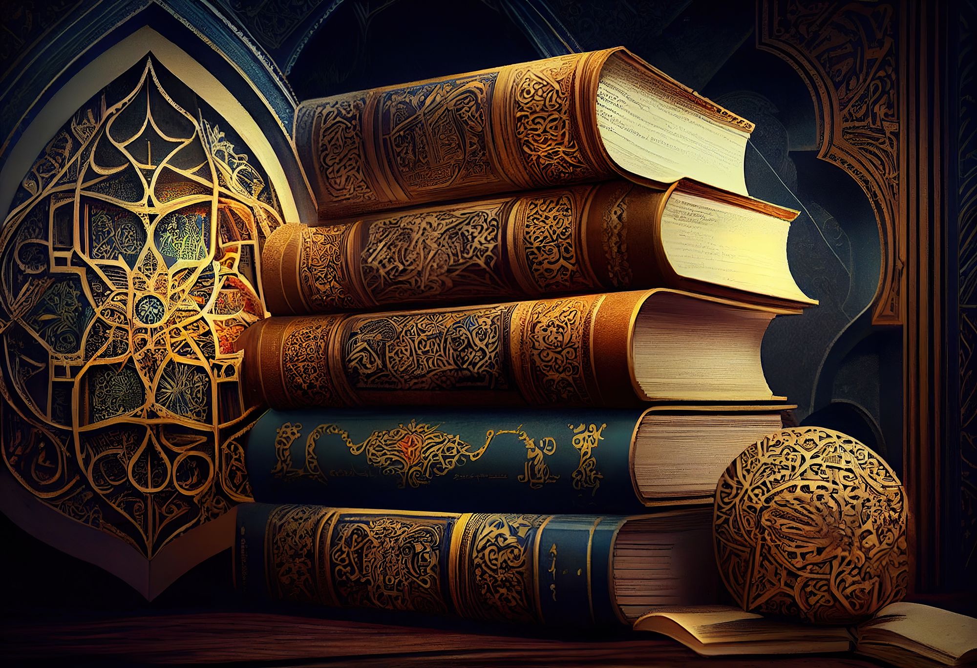 A stack of books with gold trim.
A close up of a circle.
A close up of a sculpture.
A circular object with a pattern on it.
A close-up of a...