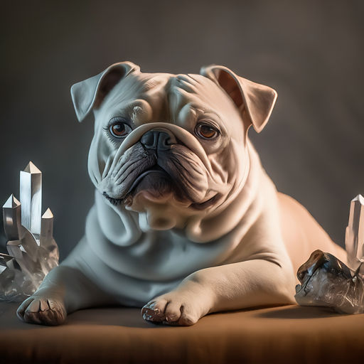 Elegant Bulldog Composition ,

[

harmonizing with the enchantment of crystal clusters

],

Professional photography, bokeh, natural lightin...