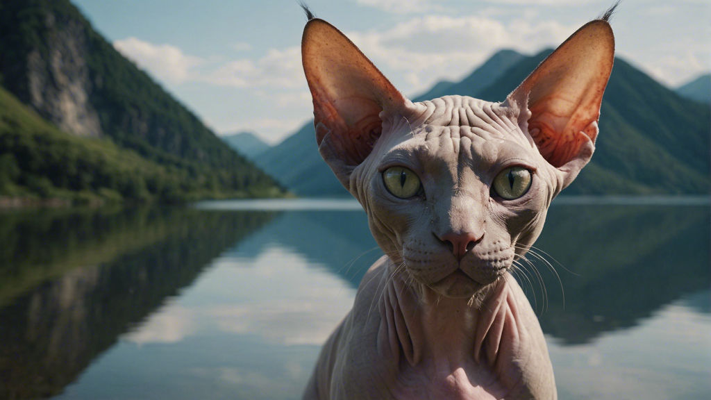 In this intricately detailed close-up portrait, 🎨🖼️ our goal is to craft a hyperrealistic image of a Sphynx cat sporting a humanoid visage...