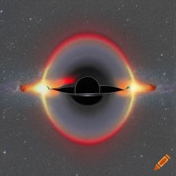 Use quantum physics to create a realistic image of a black hole in a space filled with stars, Use raytracing to make it look real and add an...