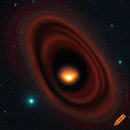 Use quantum physics to create a realistic image of a black hole in a space filled with stars, Use raytracing to make it look real and add an...