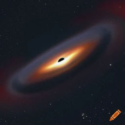 Use quantum physics to create a realistic image of a black hole in a space filled with stars, Use raytracing to make it look real and add an...